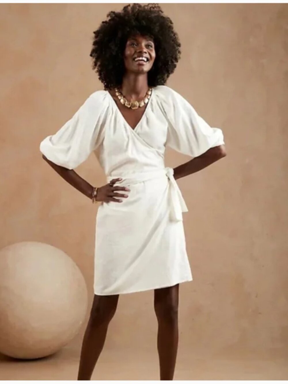 Banana Republic White Linen Blend Wrap Dress